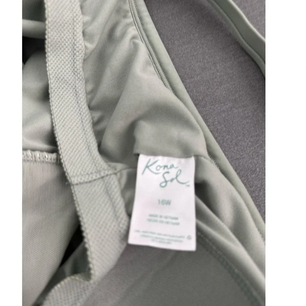 Kona Sol Swimsuit Womens 16 Onepiece Olive Green‎ Ruched Sides V neck Low Back